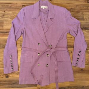 Free People Oversized Blazer Jacket Dusty Rose Pink Linen Blend Medium